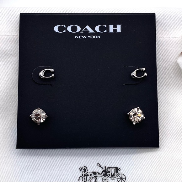 NWT Coach Signature C & Stone Stud Earrings Set - Picture 8 of 15